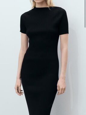 Mango ribbed knit midi dress small reversible neckline